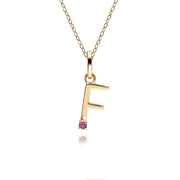 Initial Ruby Letter Necklace In 9ct Yellow Gold