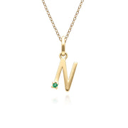 Initial Emerald Letter Necklace In 9ct Yellow Gold