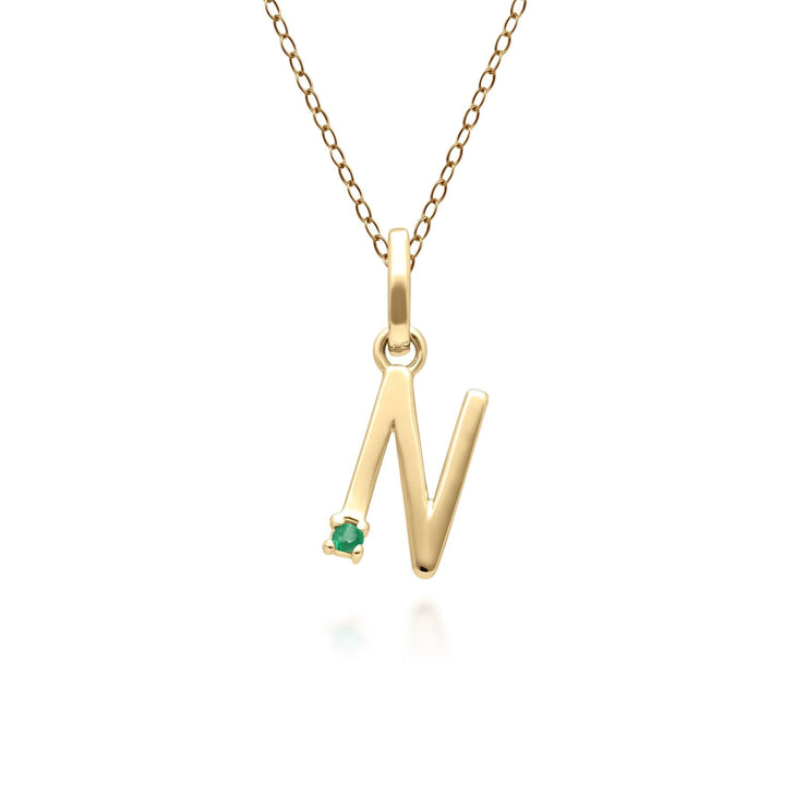 Initial Emerald Letter Necklace In 9ct Yellow Gold