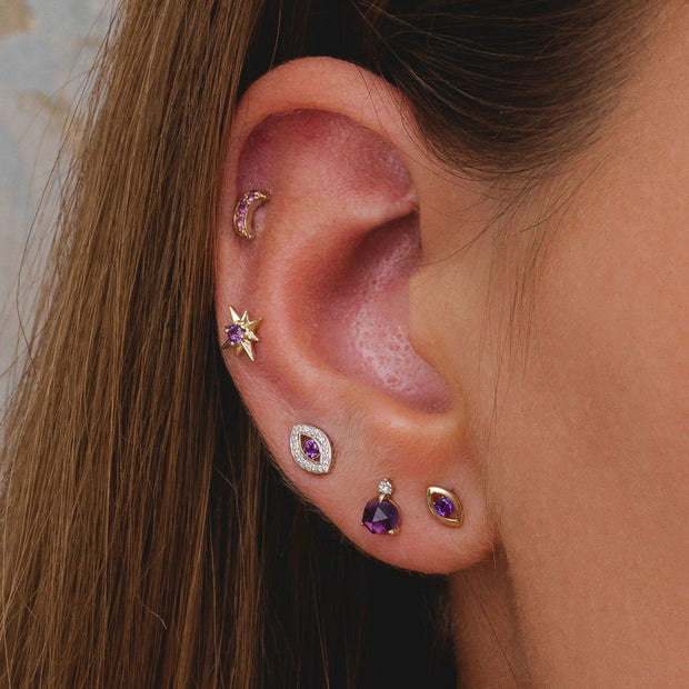 Classic Amethyst & Diamond Stud Earrings in 9ct Yellow Gold