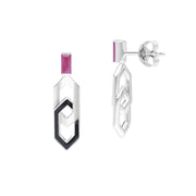 Grand Deco Enamel & Ruby Link Drop Earrings in 9ct White Gold