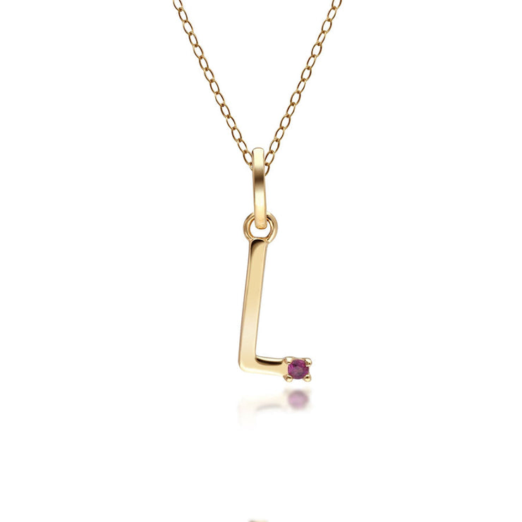 Initial Ruby Letter Necklace In 9ct Yellow Gold