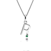 Initial Emerald Letter Charm Necklace in 9ct White Gold