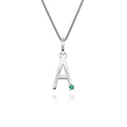 Initial Emerald Letter Charm Necklace in 9ct White Gold