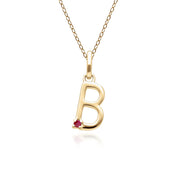 Initial Ruby Letter Necklace In 9ct Yellow Gold