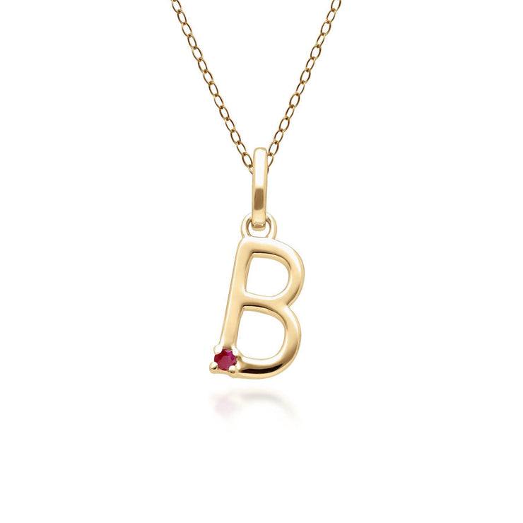 Initial Ruby Letter Necklace In 9ct Yellow Gold