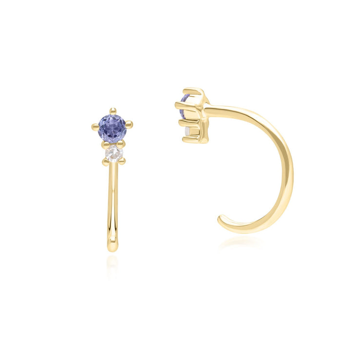 Modern Classic Tanzanite & Diamond Pull Through Hoop Earrings in 9ct Yellow Gold