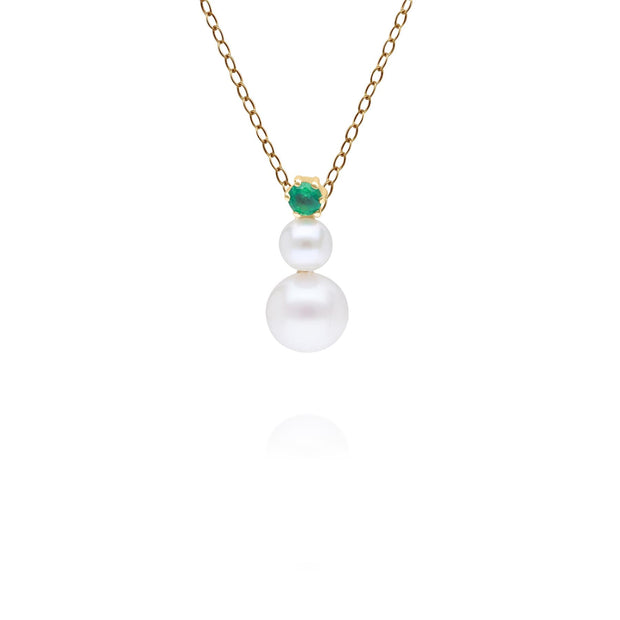Modern Pearl & Round Emerald Drop Pendant in 9ct Yellow Gold