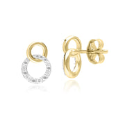 Diamond Pave Interlocking Hoop Stud Earrings in 9ct Yellow Gold