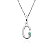 Initial Emerald Letter Charm Necklace in 9ct White Gold