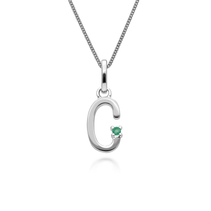 Initial Emerald Letter Charm Necklace in 9ct White Gold