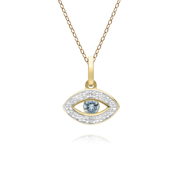 ECFEW™ Dainty Evil Eye Blue Topaz & Diamond Pendant in 9ct Yellow Gold