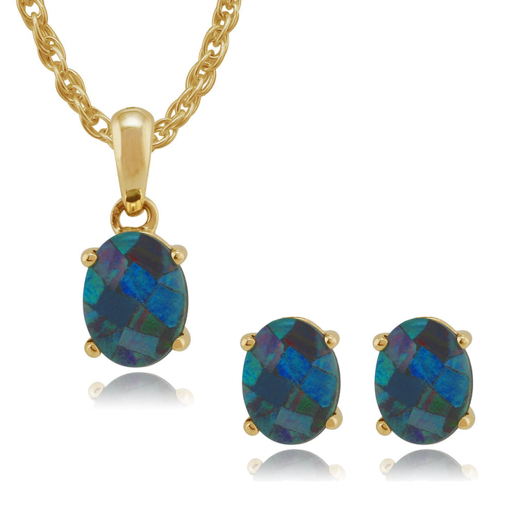 Classic Opal Triplet Stud Earrings & Pendant Set Image 1