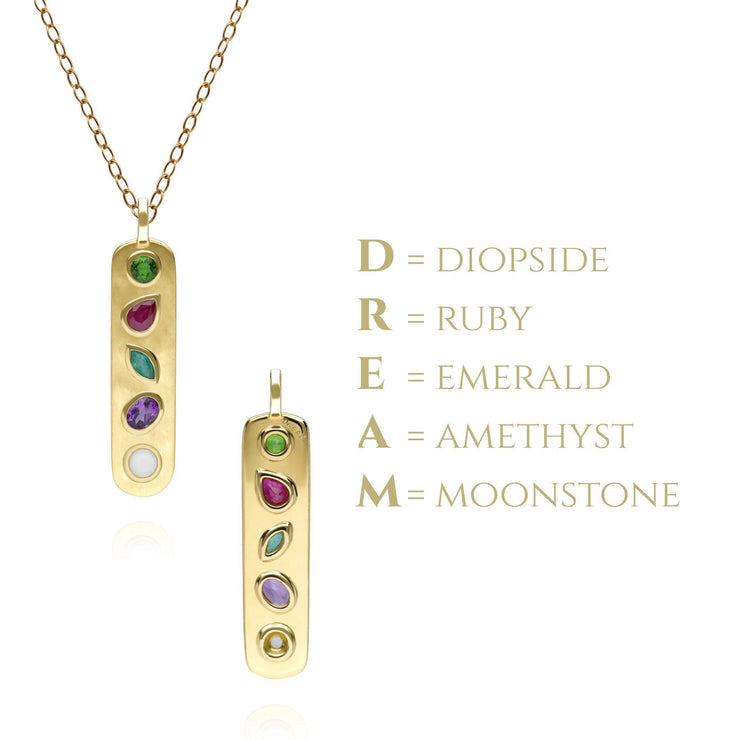 Coded Whispers Brushed Gold 'Dream' Acrostic Gemstone Pendant