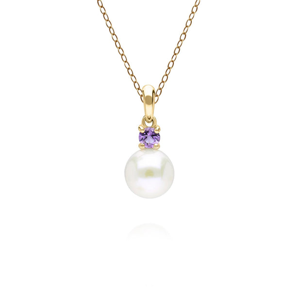 Modern Pearl & Amethyst Pendant in 9ct Yellow Gold