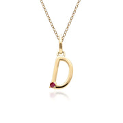 Initial Ruby Letter Necklace In 9ct Yellow Gold