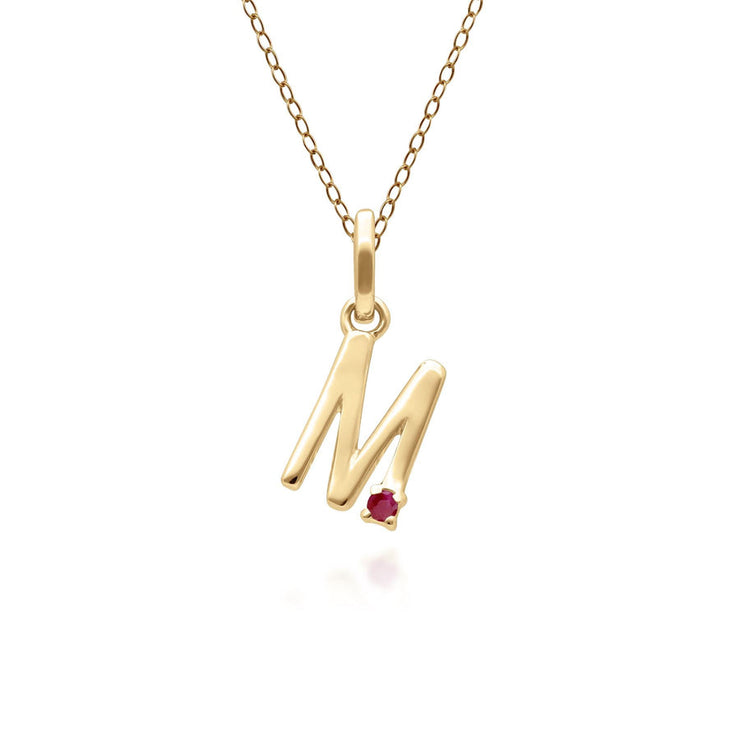 Initial Ruby Letter Necklace In 9ct Yellow Gold