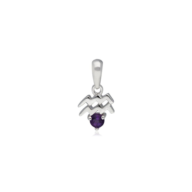 Amethyst Aquarius Zodiac Charm Necklace in 9ct White Gold