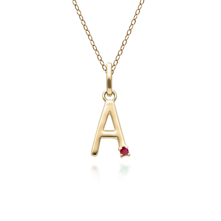 Initial Ruby Letter Necklace In 9ct Yellow Gold