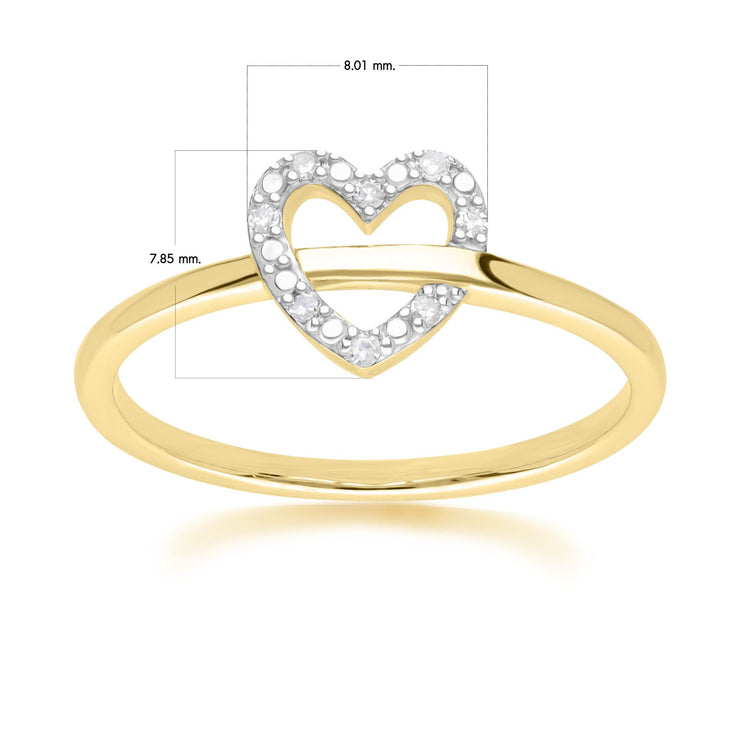 Diamond Love Heart Ring in 9ct Yellow Gold