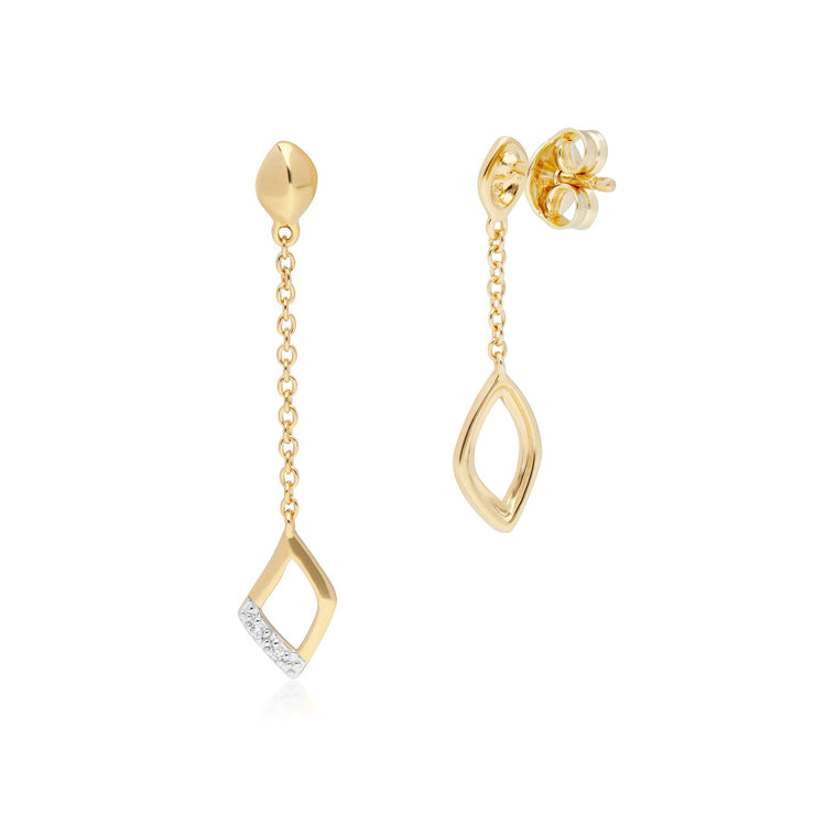 Mismatched Diamond Dangle Drop Earrings in 9ct Yellow Gold