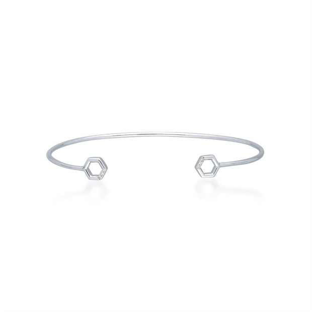 Diamond Pavé Hexagon Open Bangle in 9ct White Gold