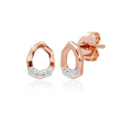 Diamond Pave Asymmetrical Stud Earring & Ring Set in 9ct Rose Gold