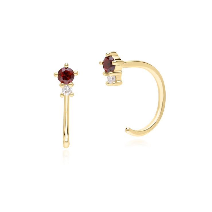 Modern Classic Garnet & Diamond Pull Through Hoop Earrings in 9ct Yellow Gold