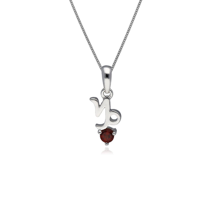 Garnet Capricorn Zodiac Charm Necklace in 9ct White Gold