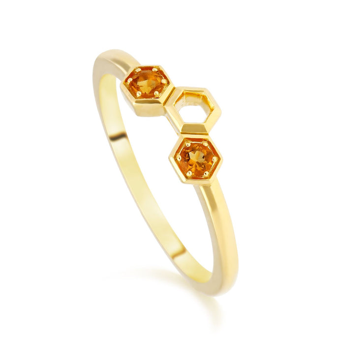 Honeycomb Inspired Citrine Stack Ring in 9ct Yellow Gold