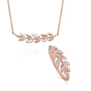 O Leaf Diamond Necklace & Ring Set in 9ct Rose Gold