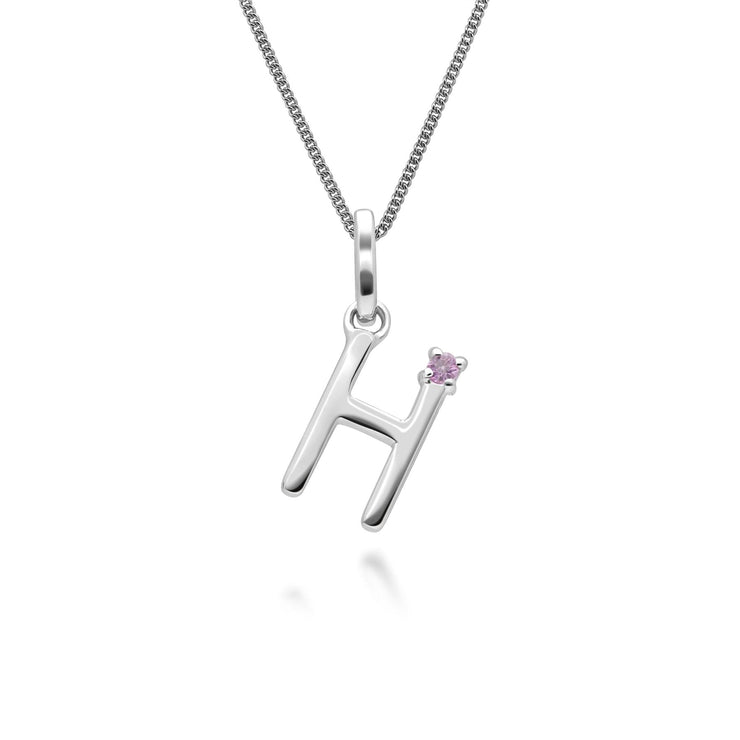 Initial Pink Sapphire Letter Charm Necklace in 9ct White Gold