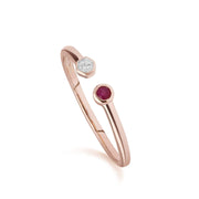 Contemporary Ruby & Diamond Geometric Open Ring in 9ct Rose Gold
