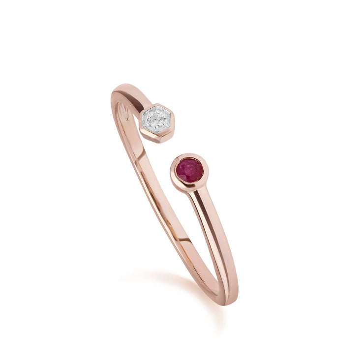Contemporary Ruby & Diamond Geometric Open Ring in 9ct Rose Gold