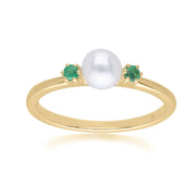 Modern Pearl & Round Emerald Ring in 9ct Yellow Gold