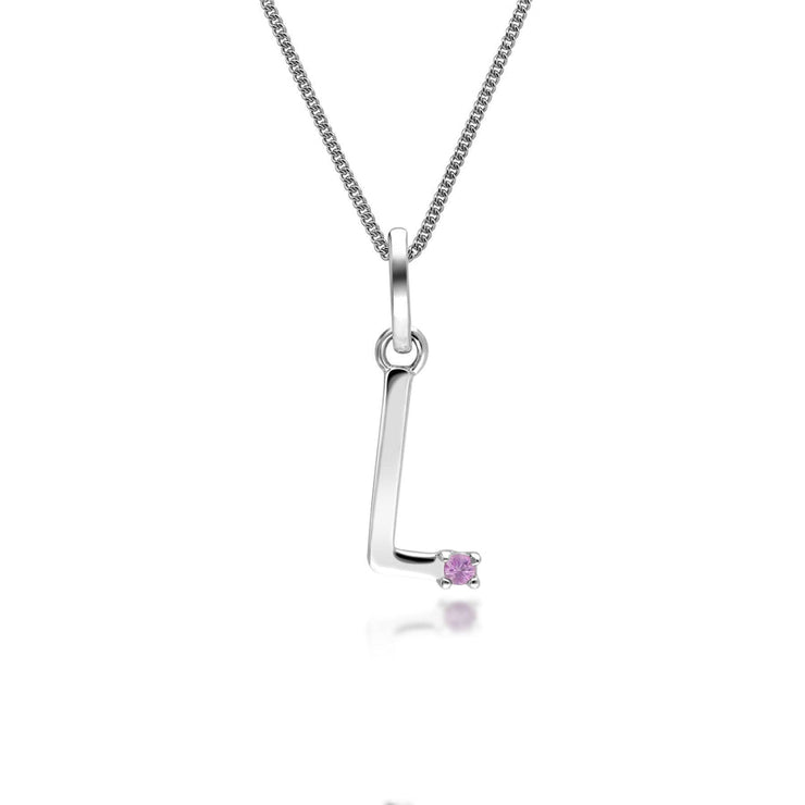 Initial Pink Sapphire Letter Charm Necklace in 9ct White Gold