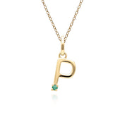 Initial Emerald Letter Necklace In 9ct Yellow Gold