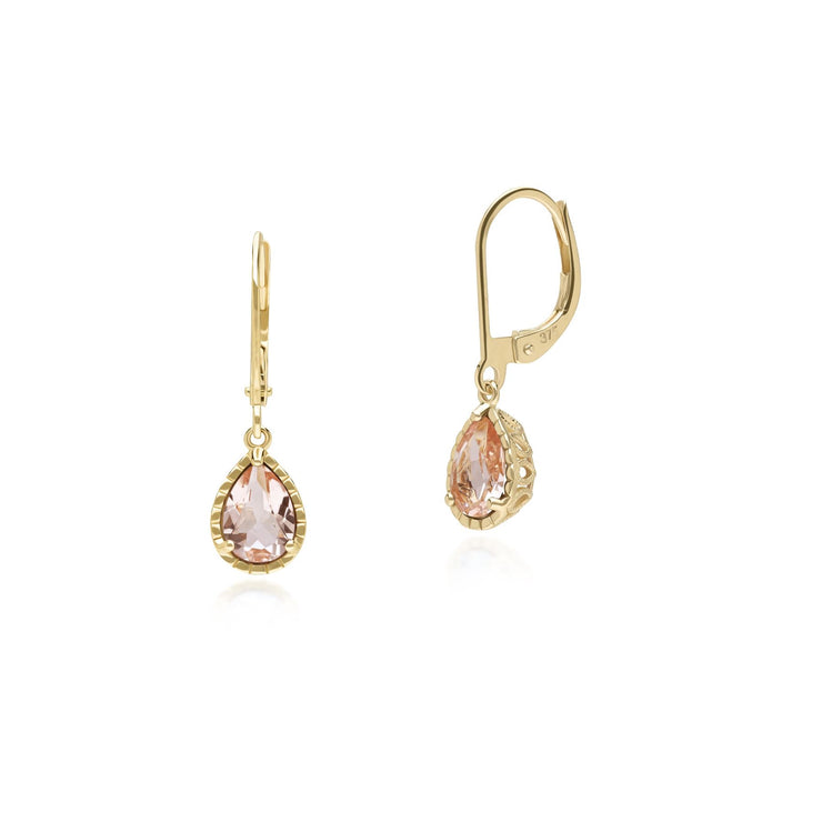 Classic Pear Morganite Dangle Earrings in 9ct Yellow Gold