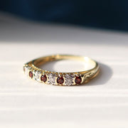 Classic Round Garnet & Diamond Half Eternity Ring in 9ct Yellow Gold