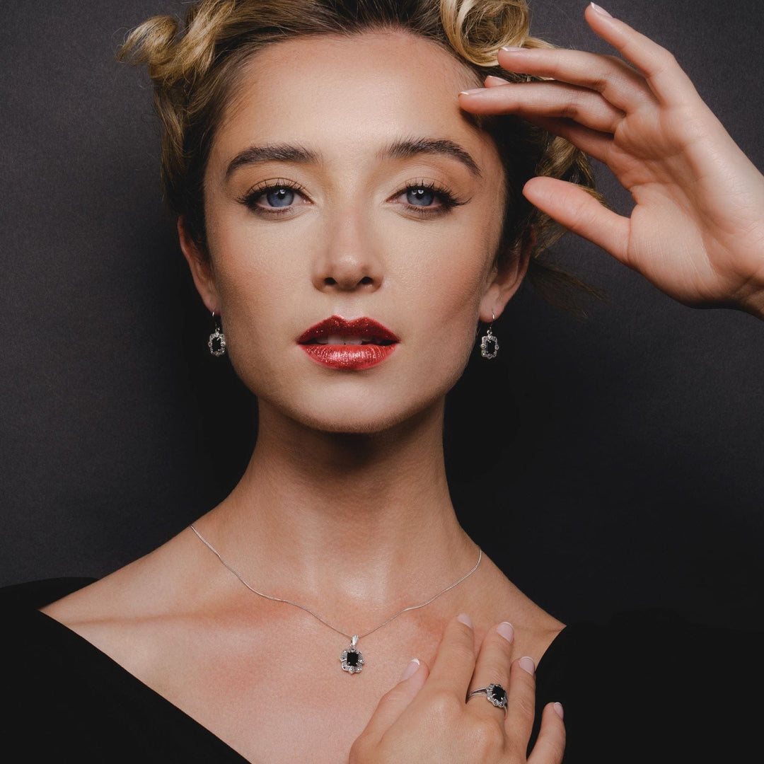 214E850301925 Art Deco Style Black Spinel & Marcasite Drop Earrings in Silver 3