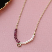 Cultured Freshwater Pearl & Rhodolite Heart Necklace