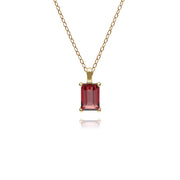 Classic Round Garnet Single Stone Baguette Stud Earrings & Necklace Set in 9ct Yellow Gold