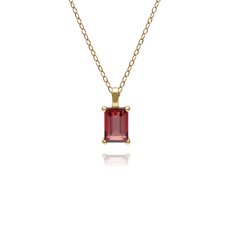 Classic Round Garnet Single Stone Baguette Stud Earrings & Necklace Set in 9ct Yellow Gold