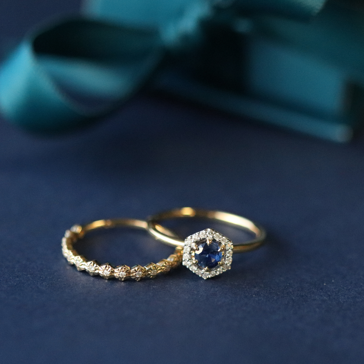 9ct Yellow Gold 0.448ct Sapphire & Diamond Halo Engagement Ring