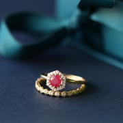 9ct Yellow Gold 0.48ct Ruby & Diamond Halo Engagement Ring