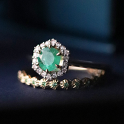 9ct Yellow Gold 0.67ct Emerald & Diamond Halo Engagement Ring