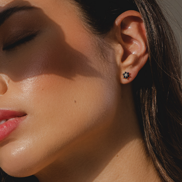 Floral Sapphire & Diamond Stud Earrings