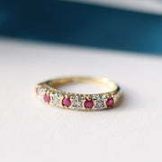 Classic Ruby & Diamond Half Eternity Ring in 9ct Yellow Gold