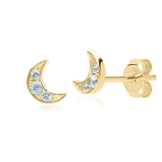 Night Sky Topaz Moon Stud Earrings in 9ct Yellow Gold
