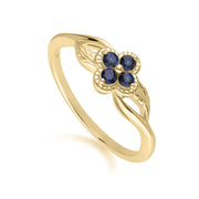 Floral Round Sapphire Ring in 9ct Yellow Gold